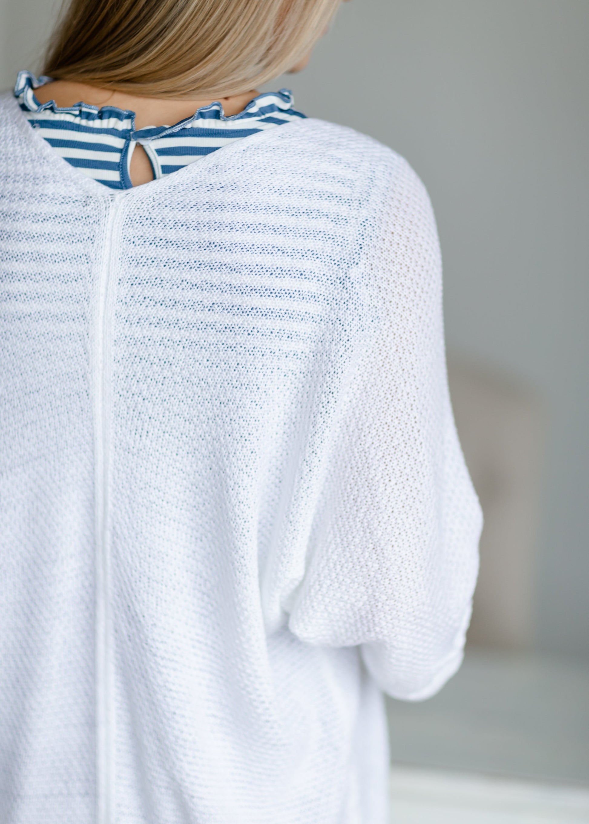 Blue Ruffle Neck Striped Tank Tops