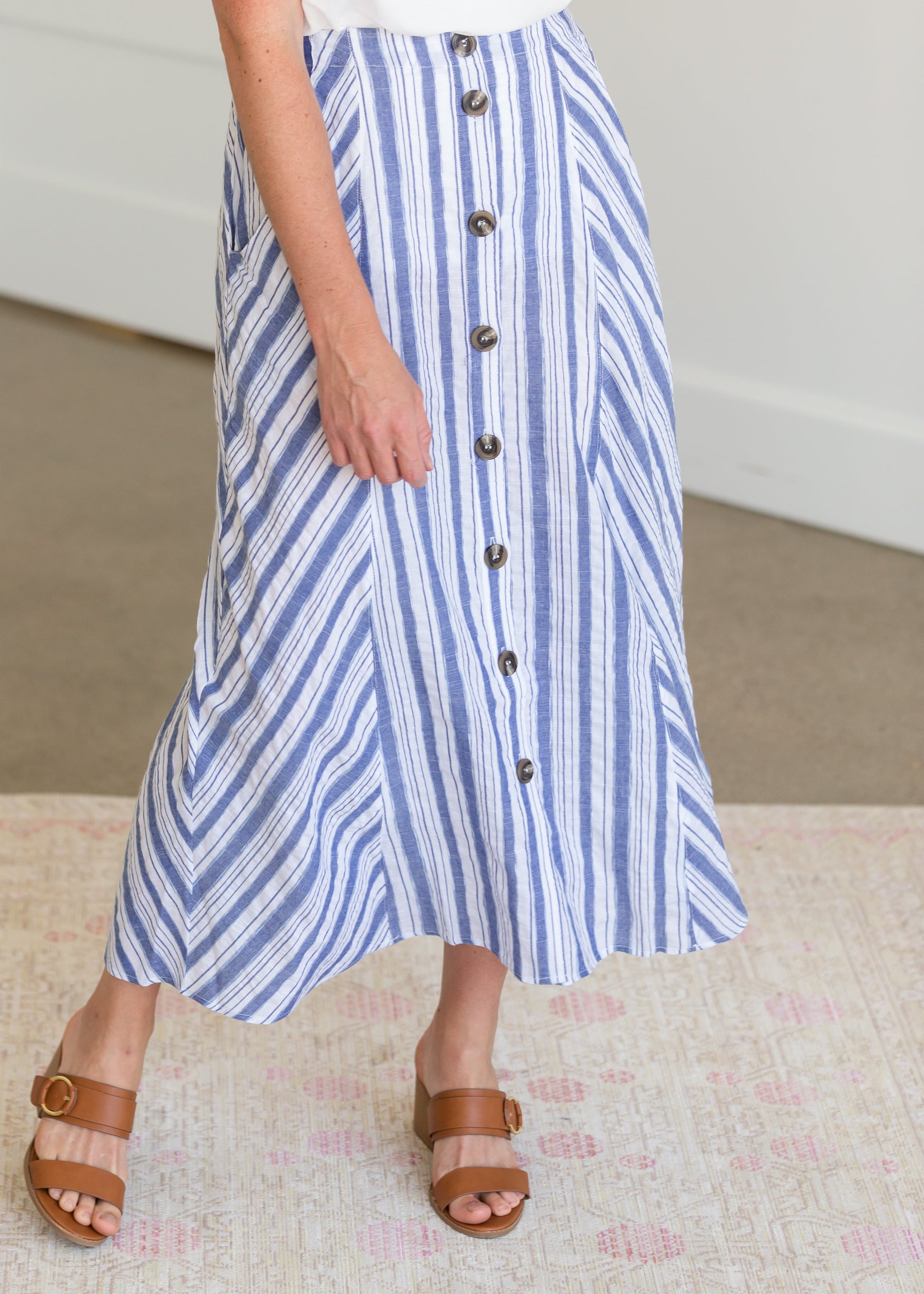 Blue Striped Button Down Midi Skirt - FINAL SALE Skirts