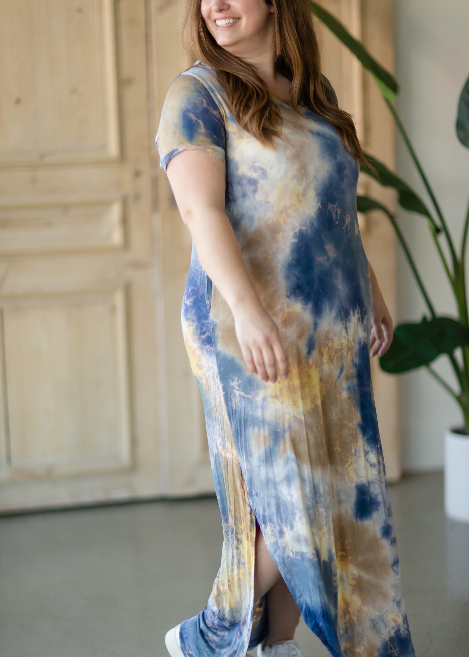 Blue Tie Dye Maxi T-Shirt Dress - FINAL SALE Dresses