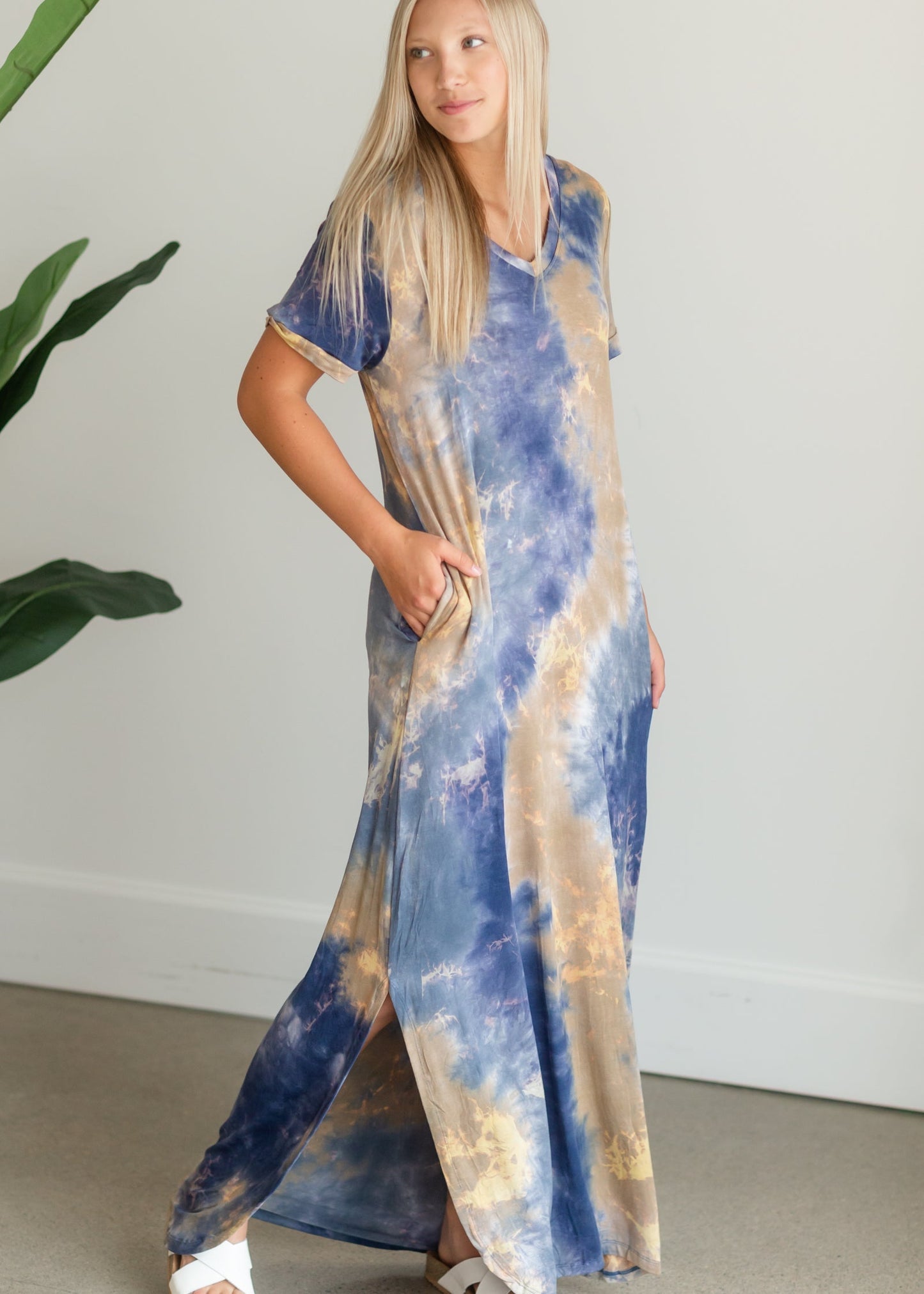 Blue Tie Dye Maxi T-Shirt Dress - FINAL SALE Dresses