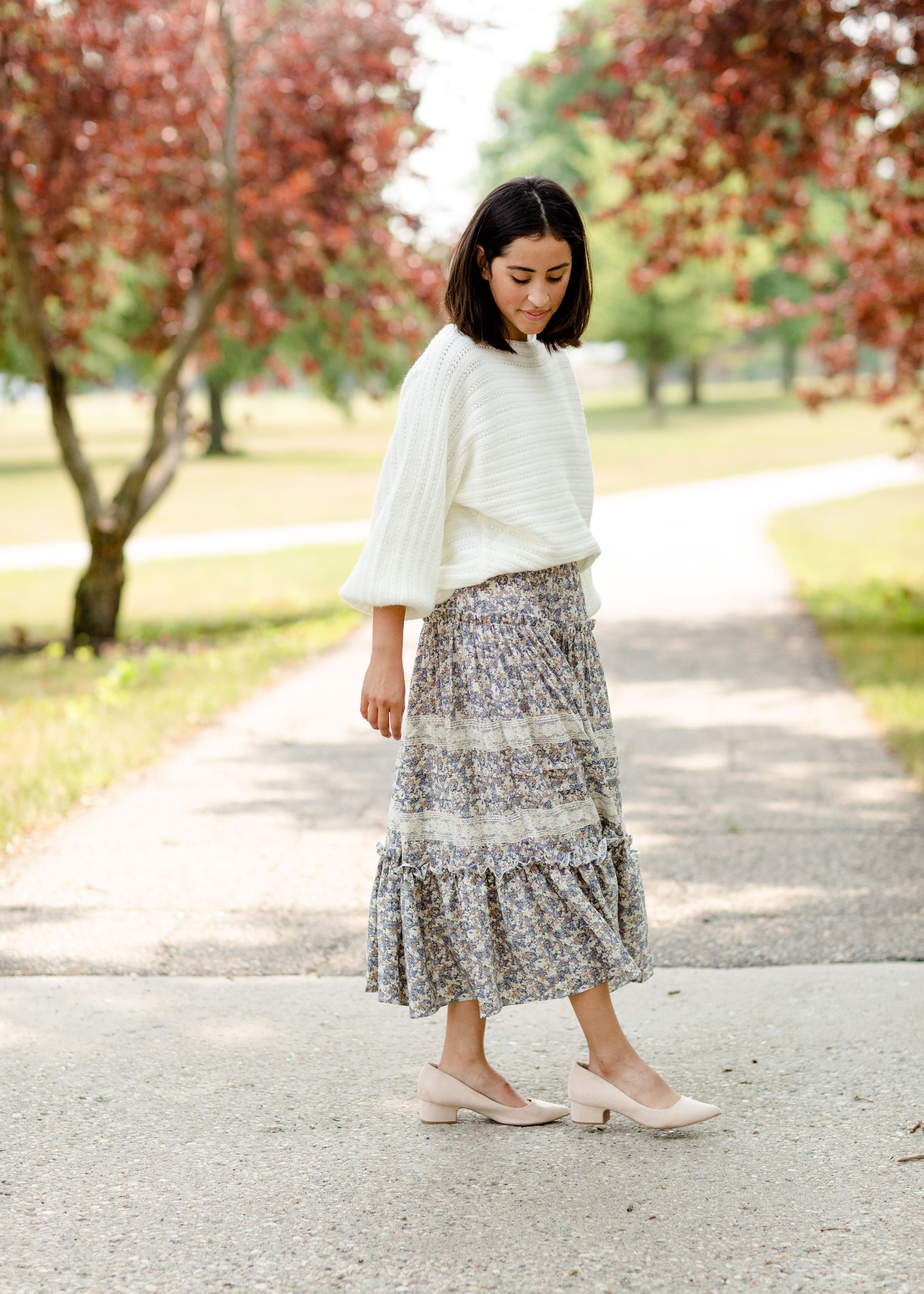 Blue Tiered Ruffle Midi Skirt-FINAL SALE Skirts