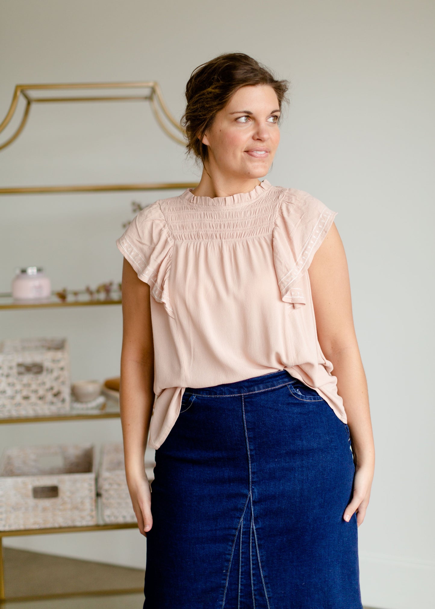 Blush Blouse with Smocking Detail Shirts Polagram