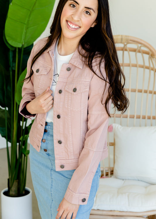 Blush Button Up Denim Jacket Tops