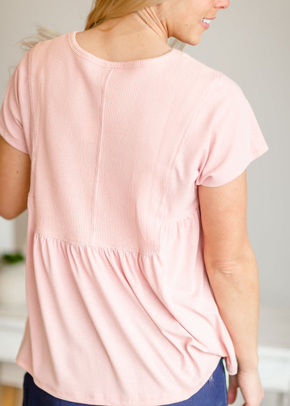 Blush Detailed Waffle Panel Top - FINAL SALE Tops