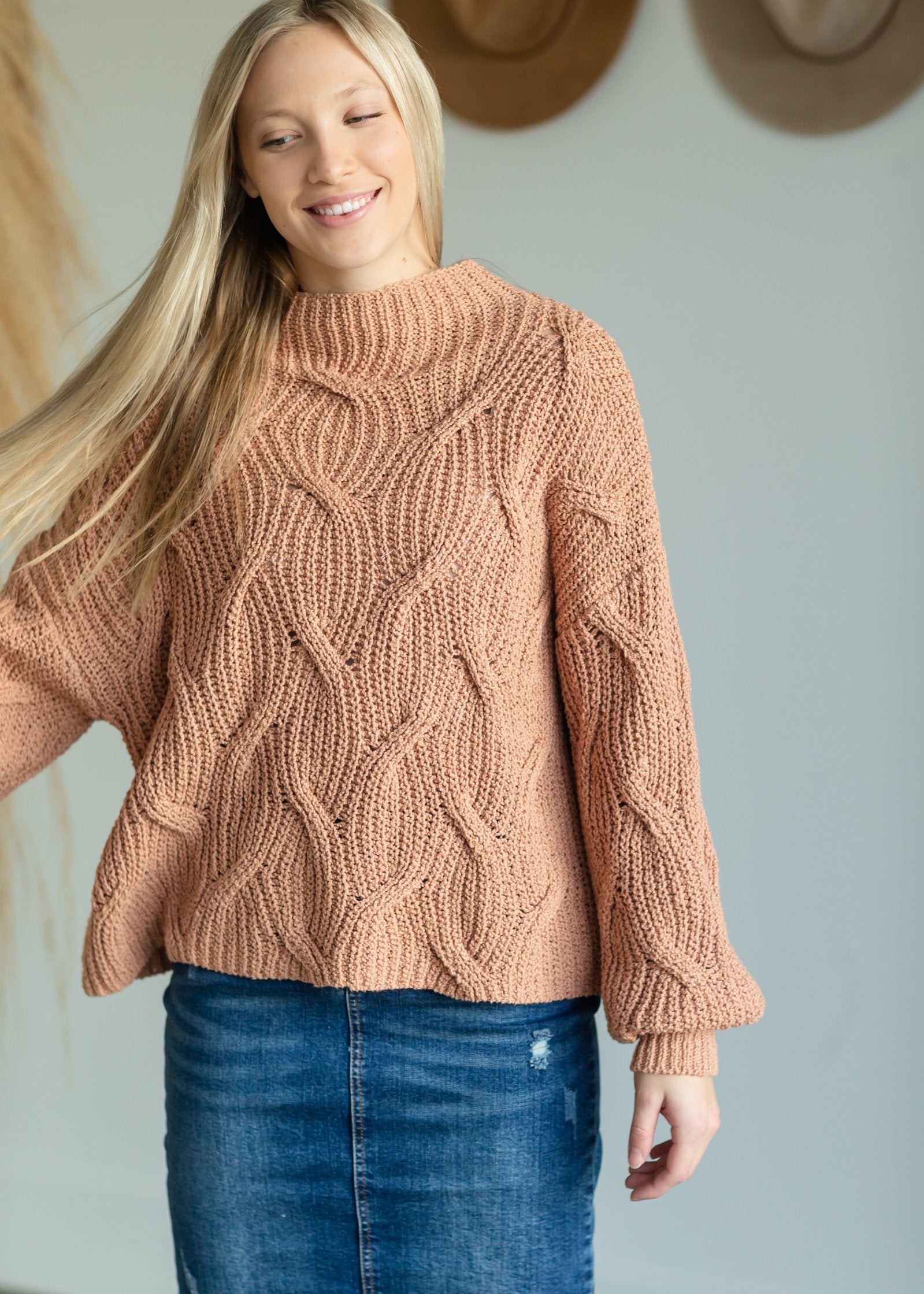 Blush Dolman Sleeve Mock Neck Sweater Tops By Together