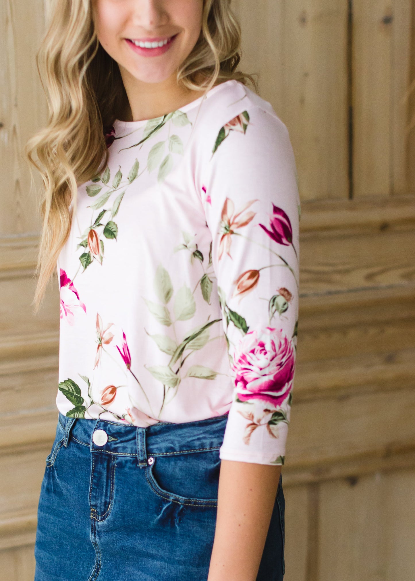 Blush Floral 3/4 Sleeve Top Tops