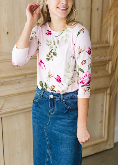 Blush Floral 3/4 Sleeve Top Tops