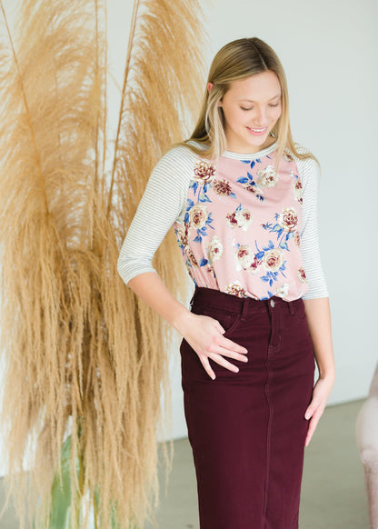 Blush Floral + Pin Striped Top - FINAL SALE Top