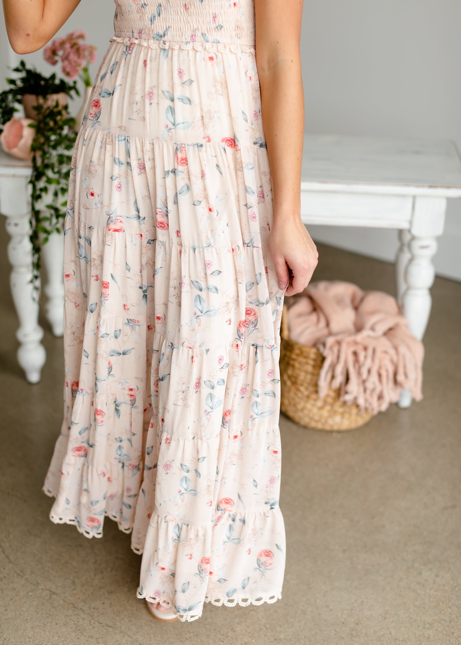 Blush + Floral Smocked Maxi Dress Dresses