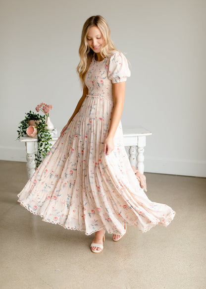 Blush + Floral Smocked Maxi Dress Dresses