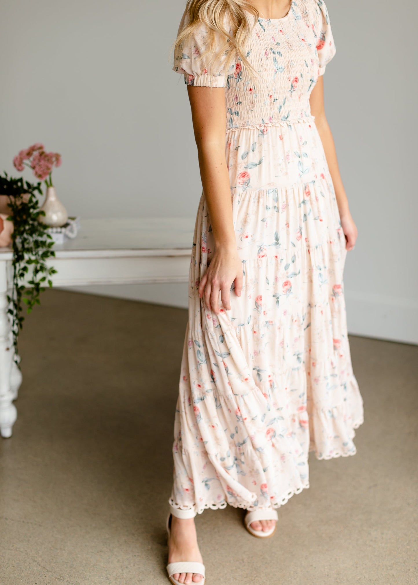 Blush + Floral Smocked Maxi Dress Dresses