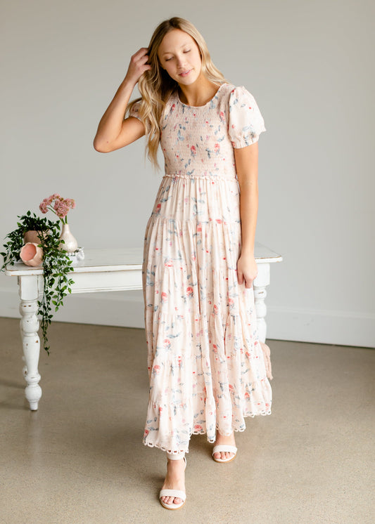 Blush + Floral Smocked Maxi Dress Dresses