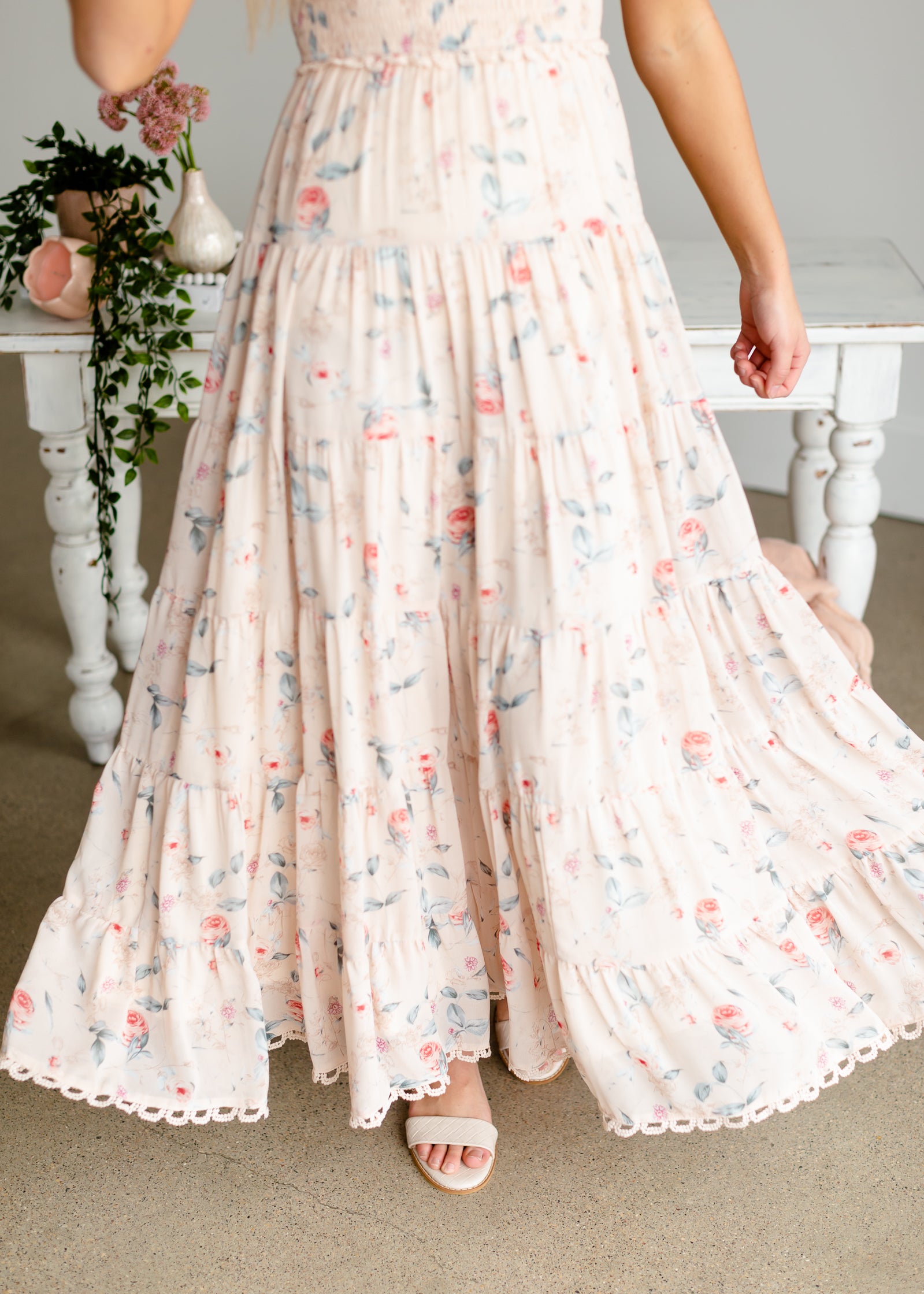 Blush + Floral Smocked Maxi Dress Dresses