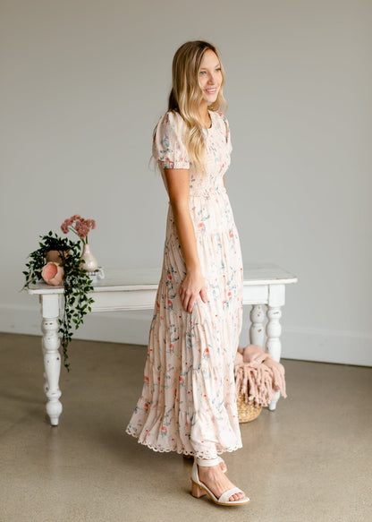 Blush + Floral Smocked Maxi Dress Dresses