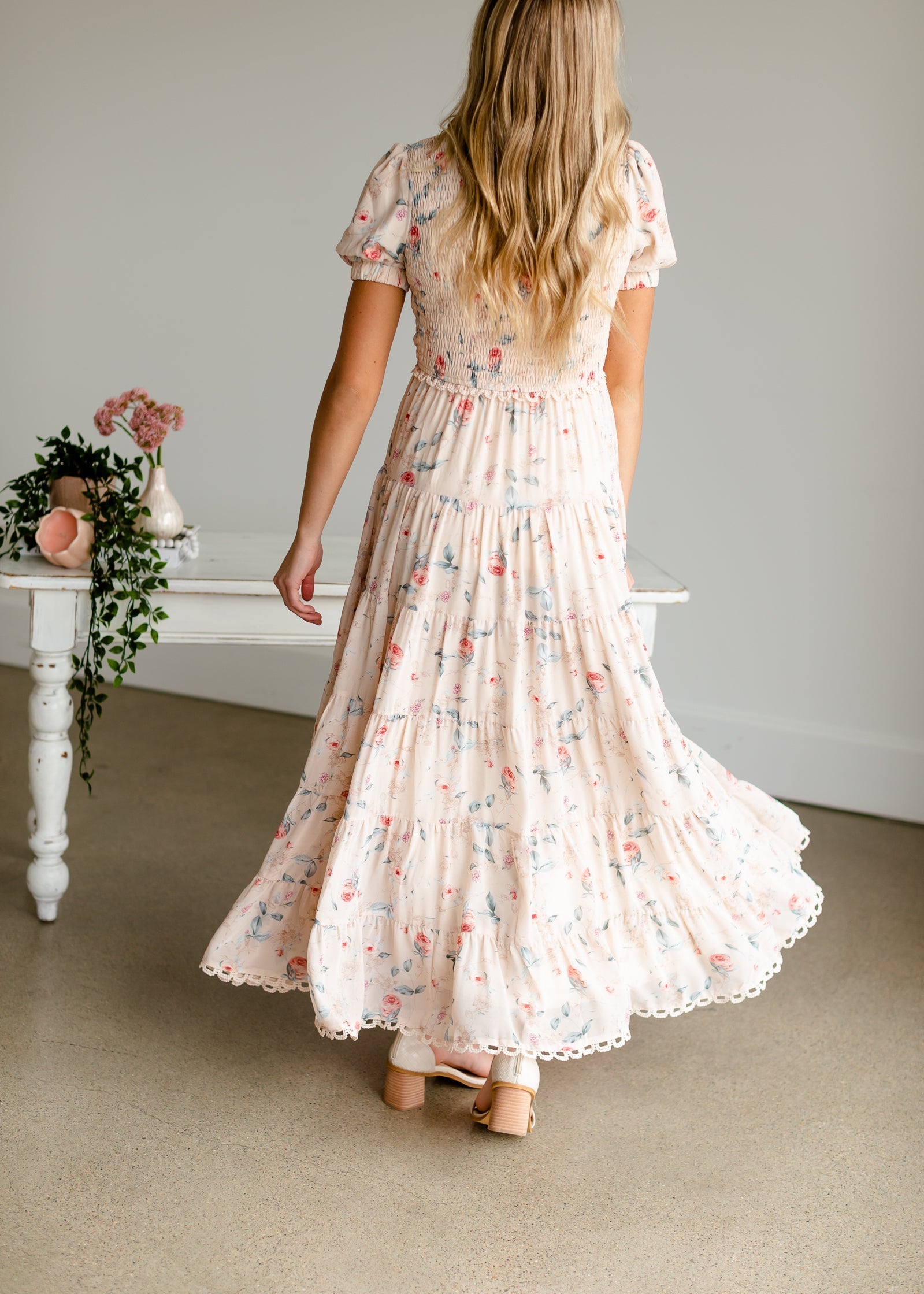 Blush + Floral Smocked Maxi Dress Dresses