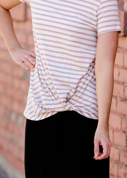 Blush Front Striped Knot Tee - FINAL SALE Tops