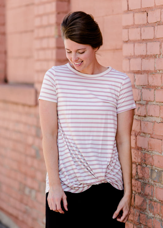 Blush Front Striped Knot Tee - FINAL SALE Tops