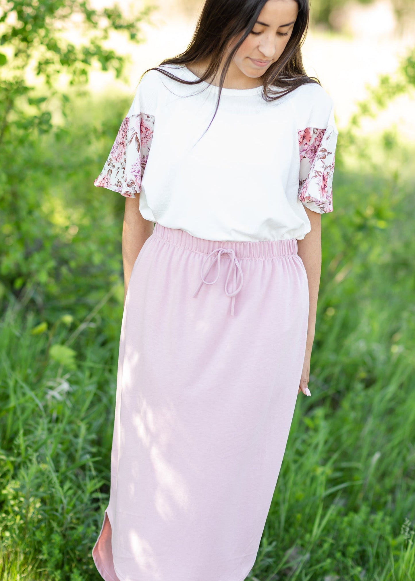 Blush Hi-Lo Knit Midi Skirt - FINAL SALE Skirts