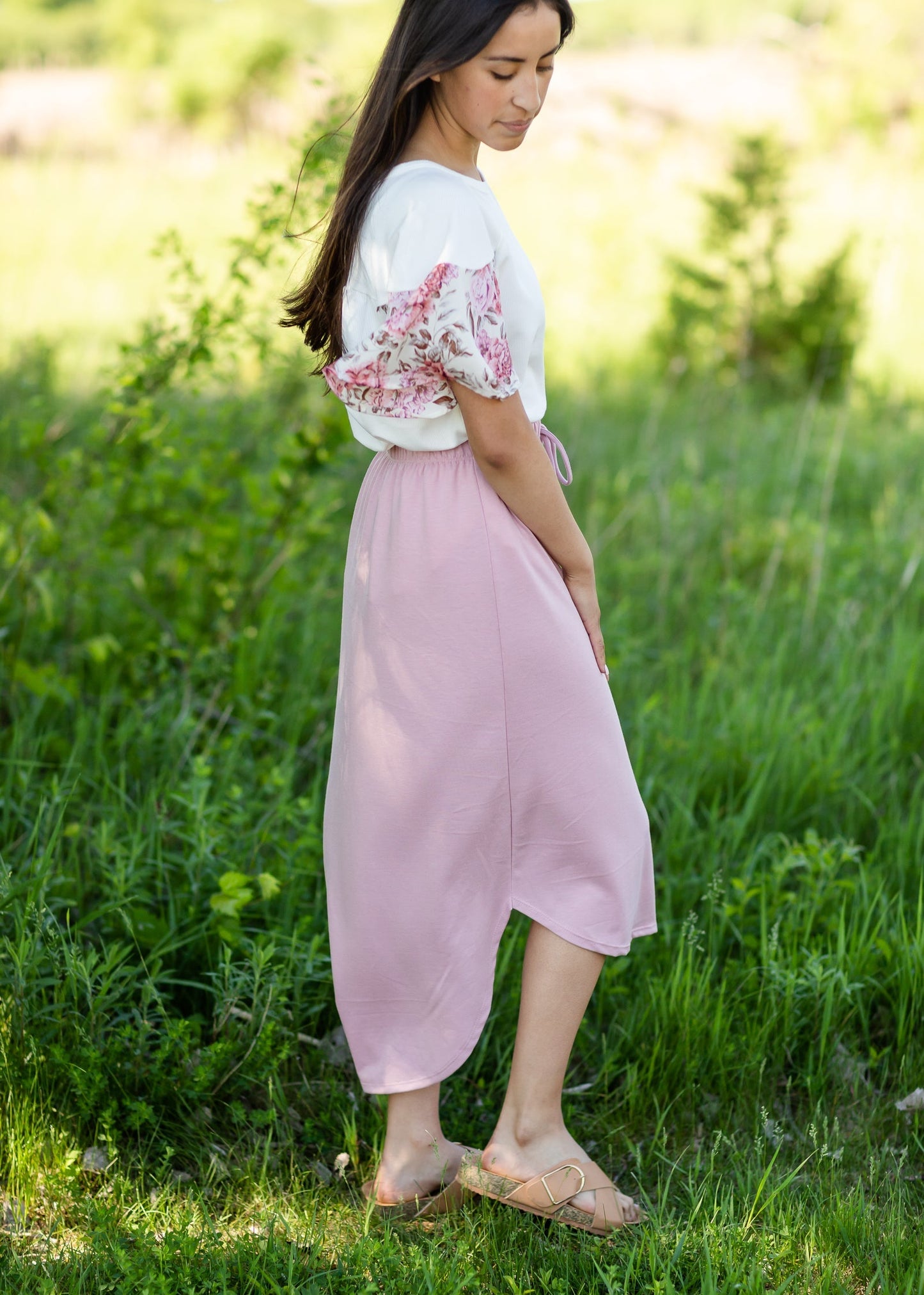 Blush Hi-Lo Knit Midi Skirt - FINAL SALE Skirts