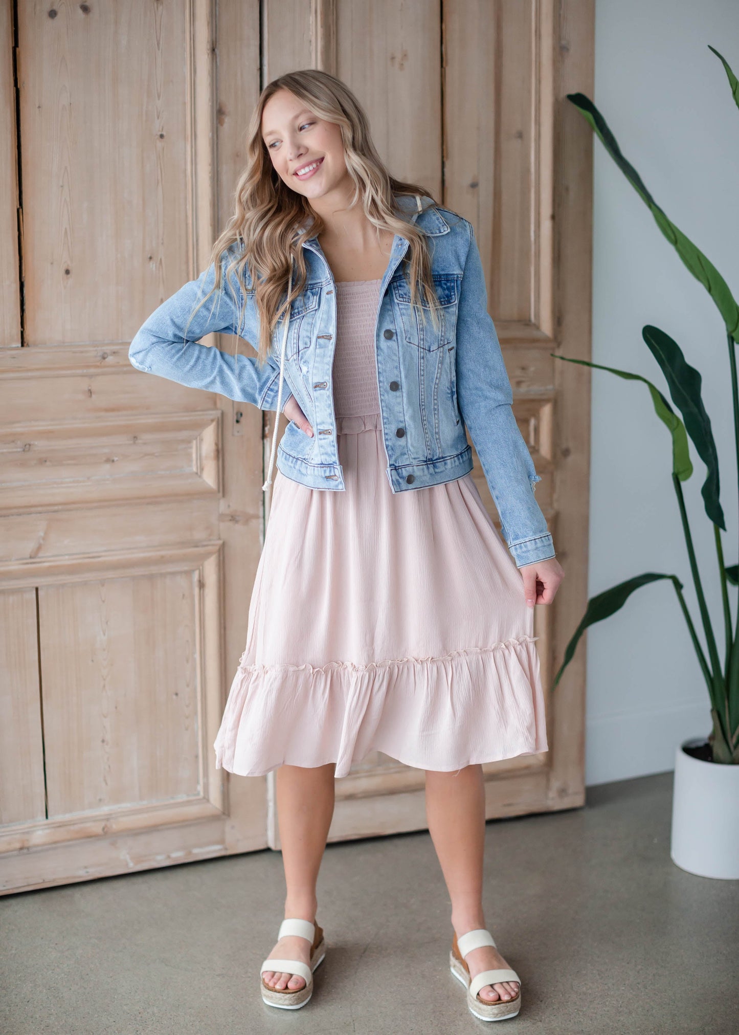 Blush Pink Smocked Midi Dress Dresses Hayden