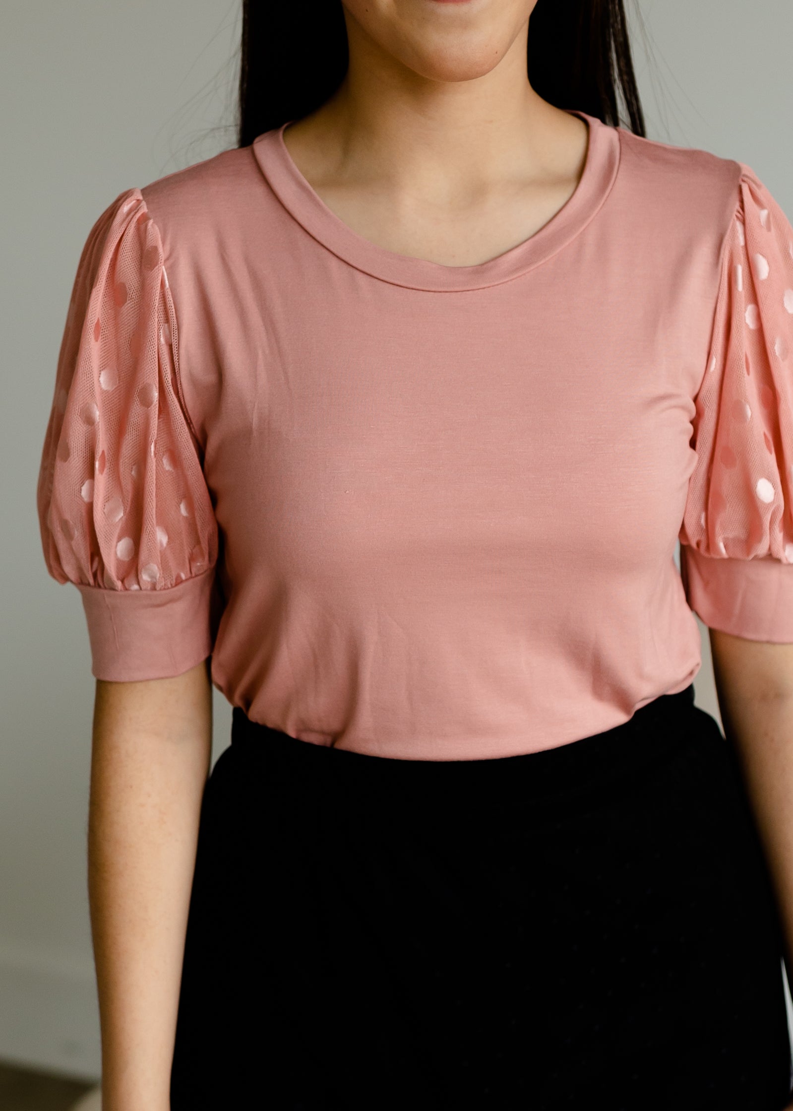 Blush Polka Dot Puff Sleeve Top - FINAL SALE Tops