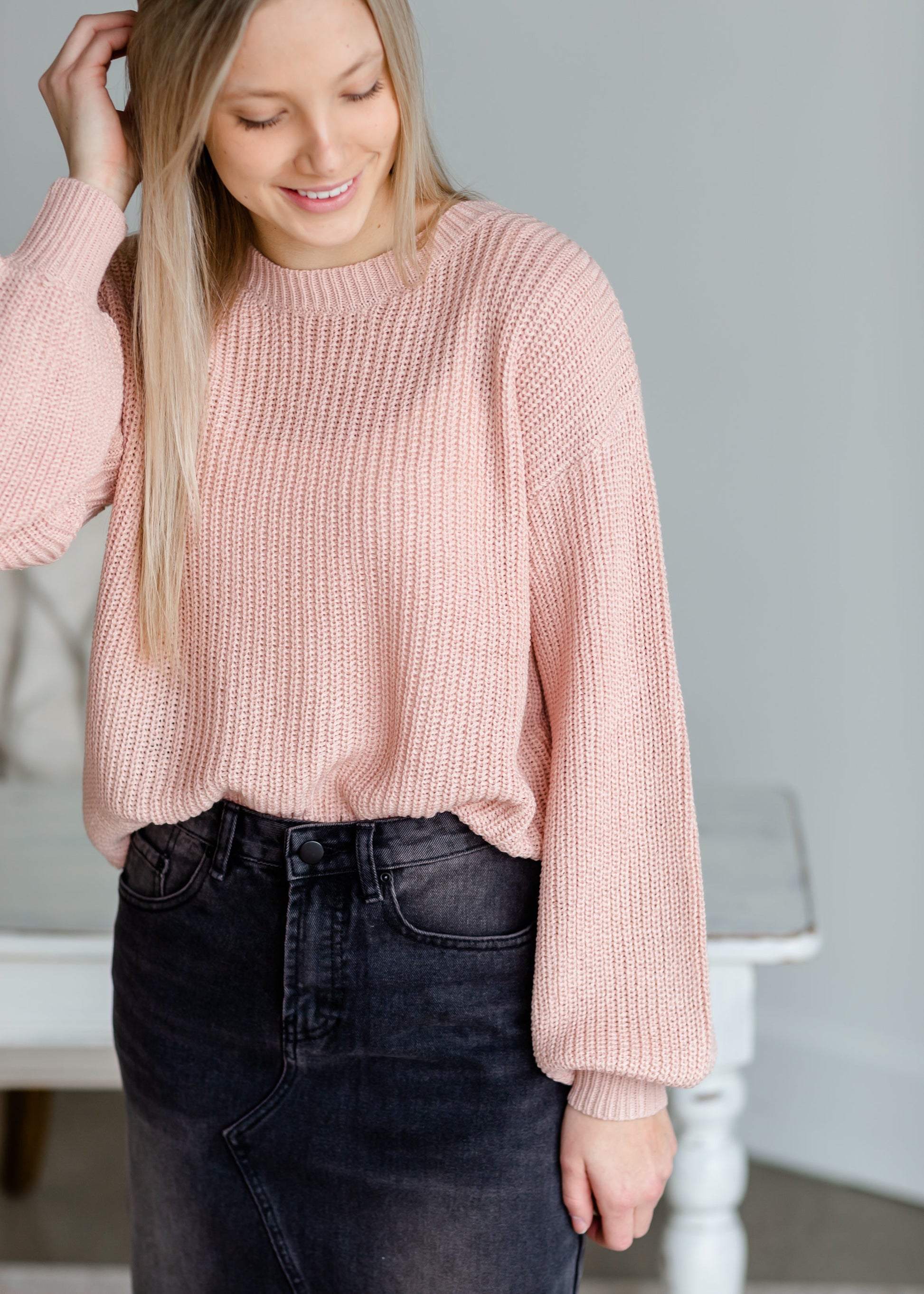 Blush Puff Sleeve Sweater Tops