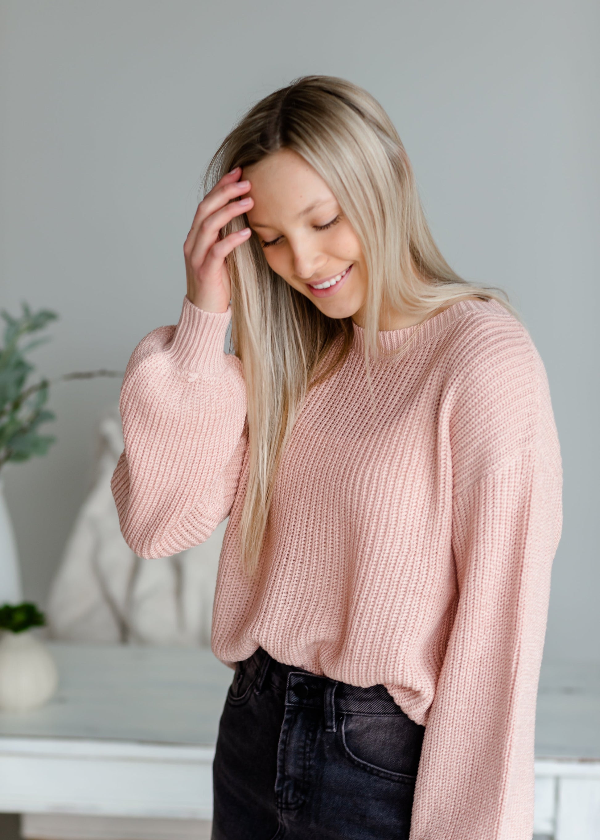 Blush Puff Sleeve Sweater Tops