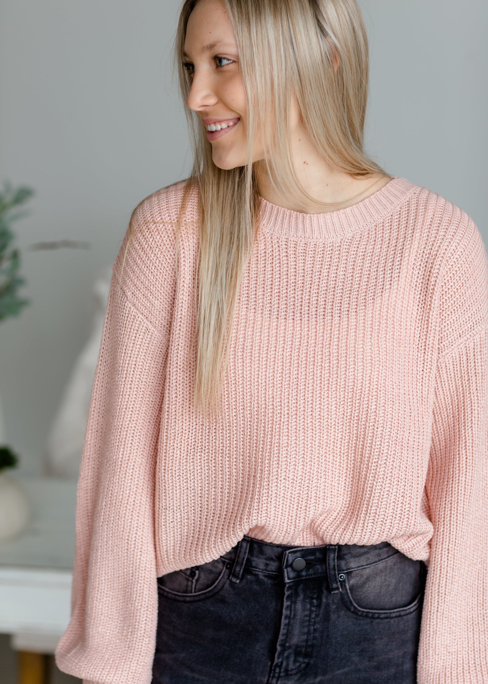 Blush Puff Sleeve Sweater Tops