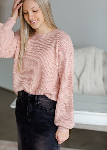 Blush Puff Sleeve Sweater Tops