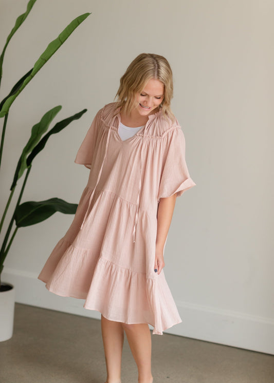 Blush Ruffle Textured Midi Dress - FINAL SALE Dresses