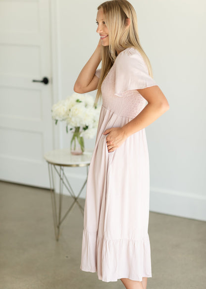 Blush Ruffled Smocked Maxi Dress Dresses