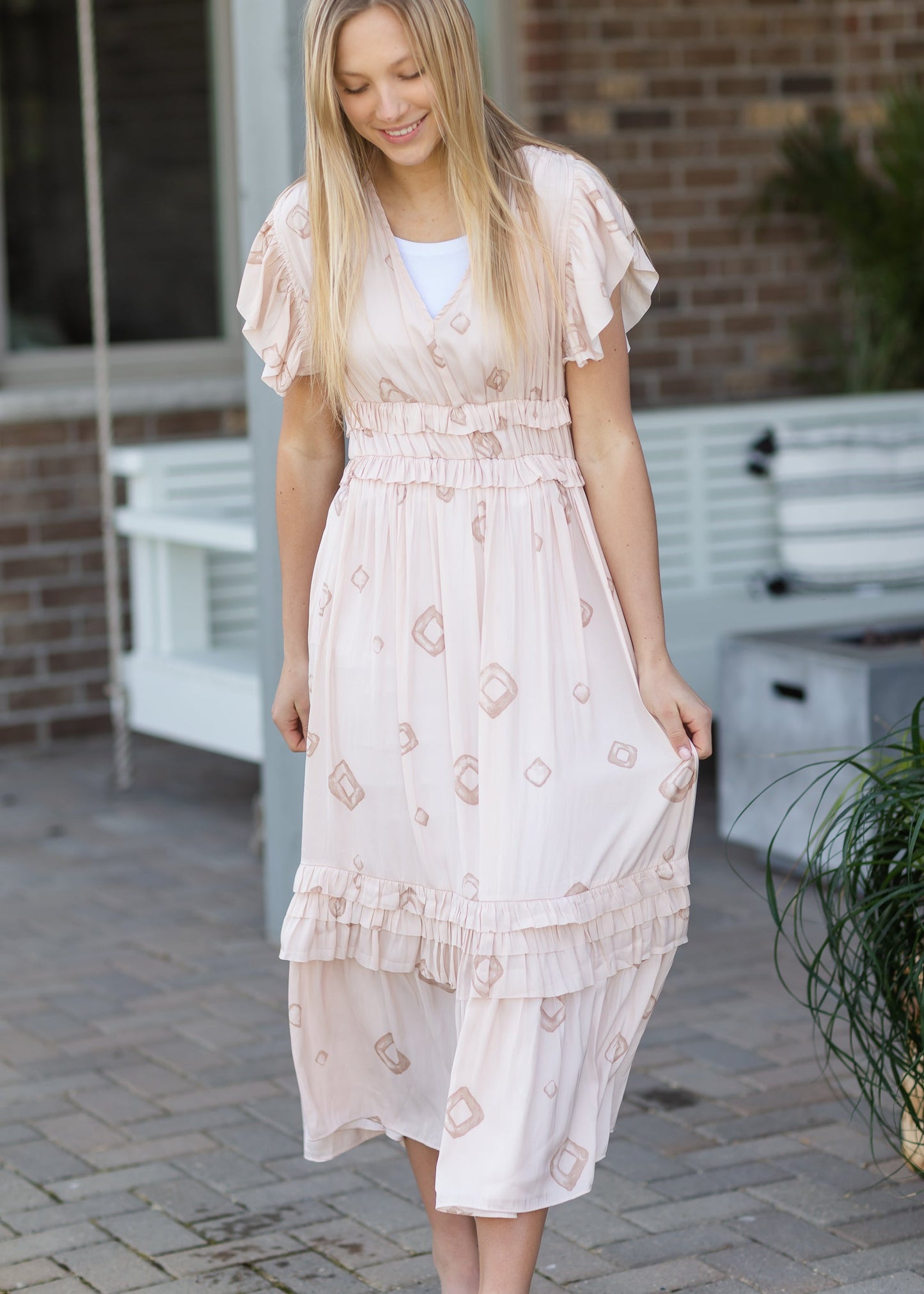 Blush Satin Ring Print Ruffle Dress - FINAL SALE Dresses