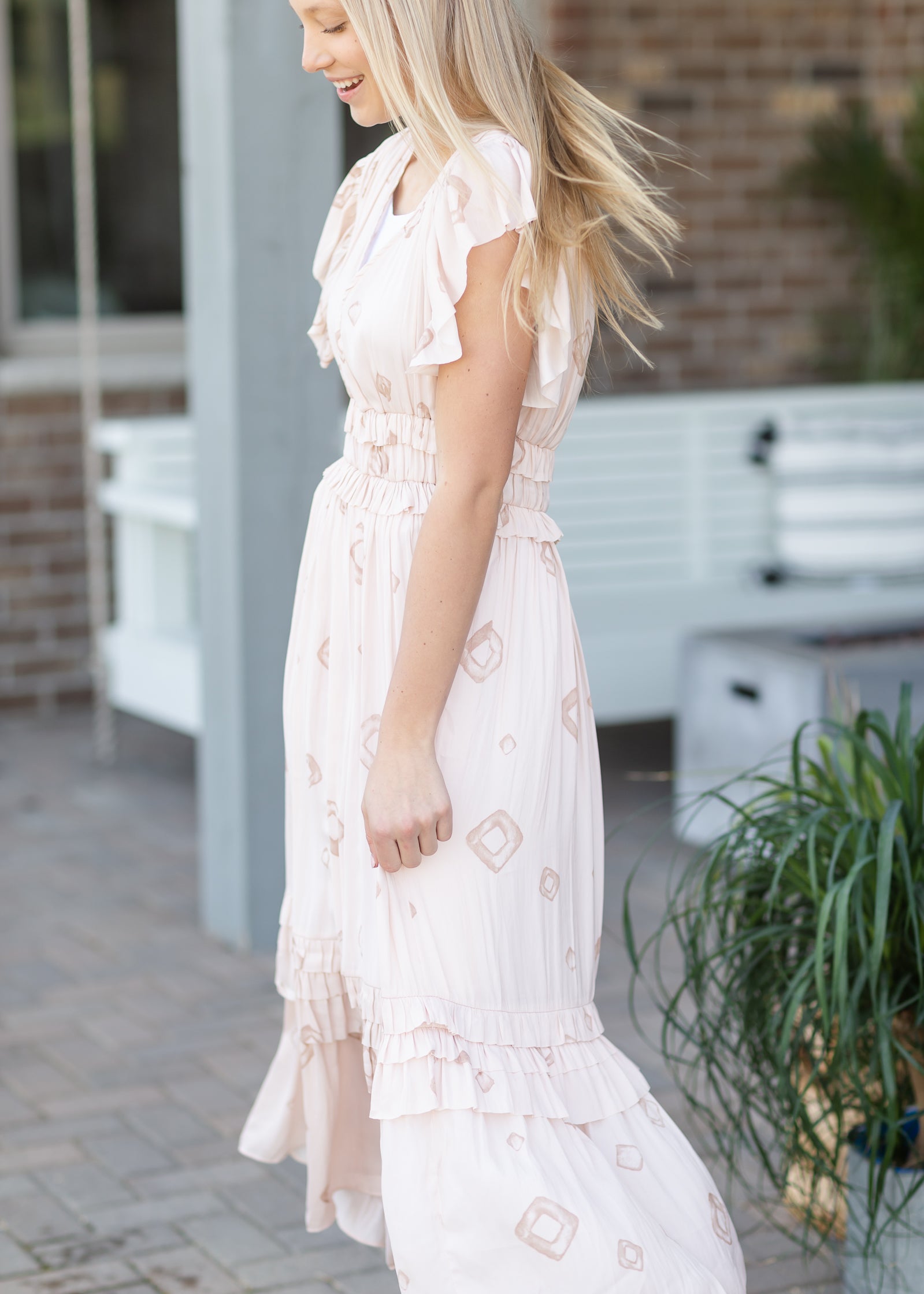 Blush Satin Ring Print Ruffle Dress - FINAL SALE Dresses