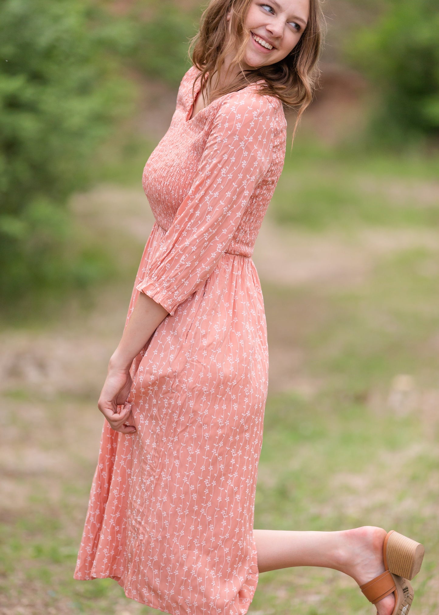 Blush Smocked Floral Flowy Midi Dress - Final Sale Dresses