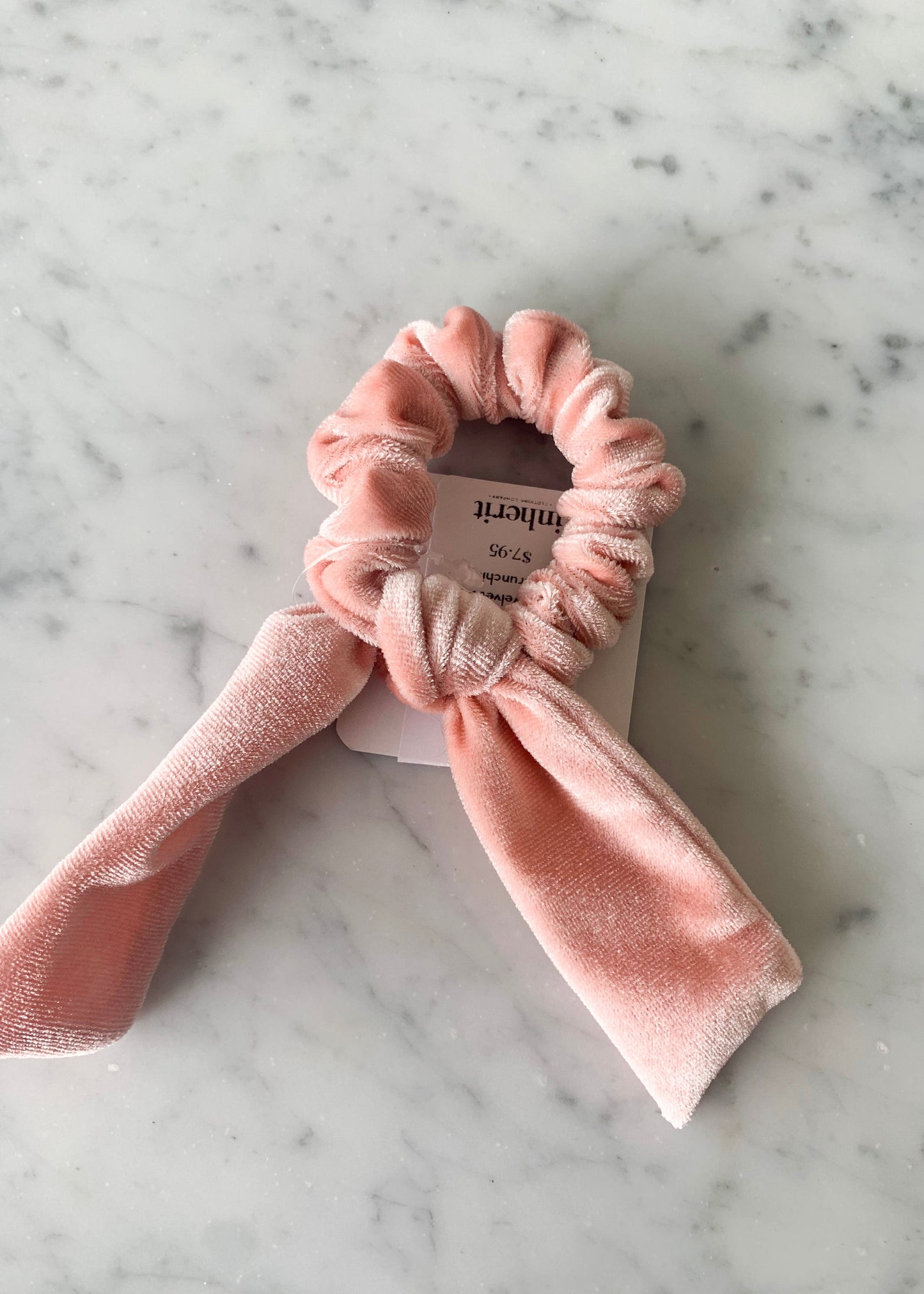 Blush Velvet Bow Scrunchie Accessories