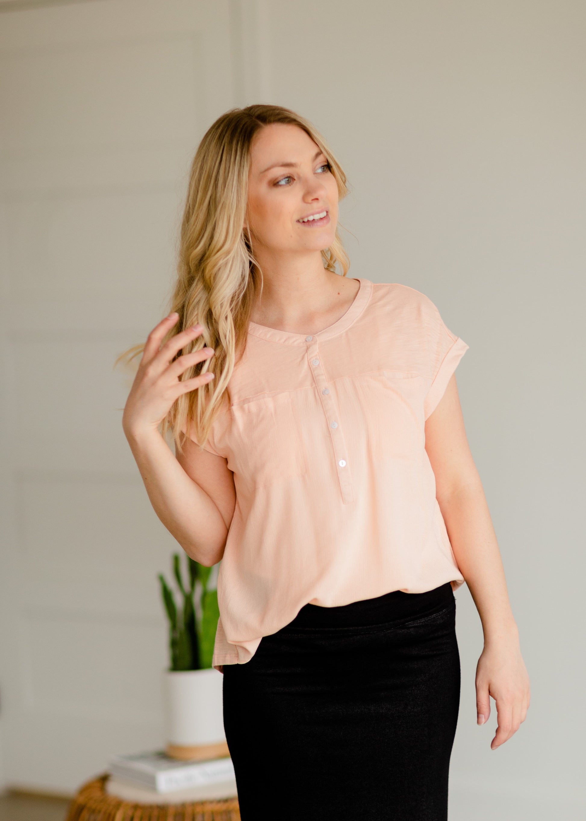 Blush Woven Short Sleeve Top Tops