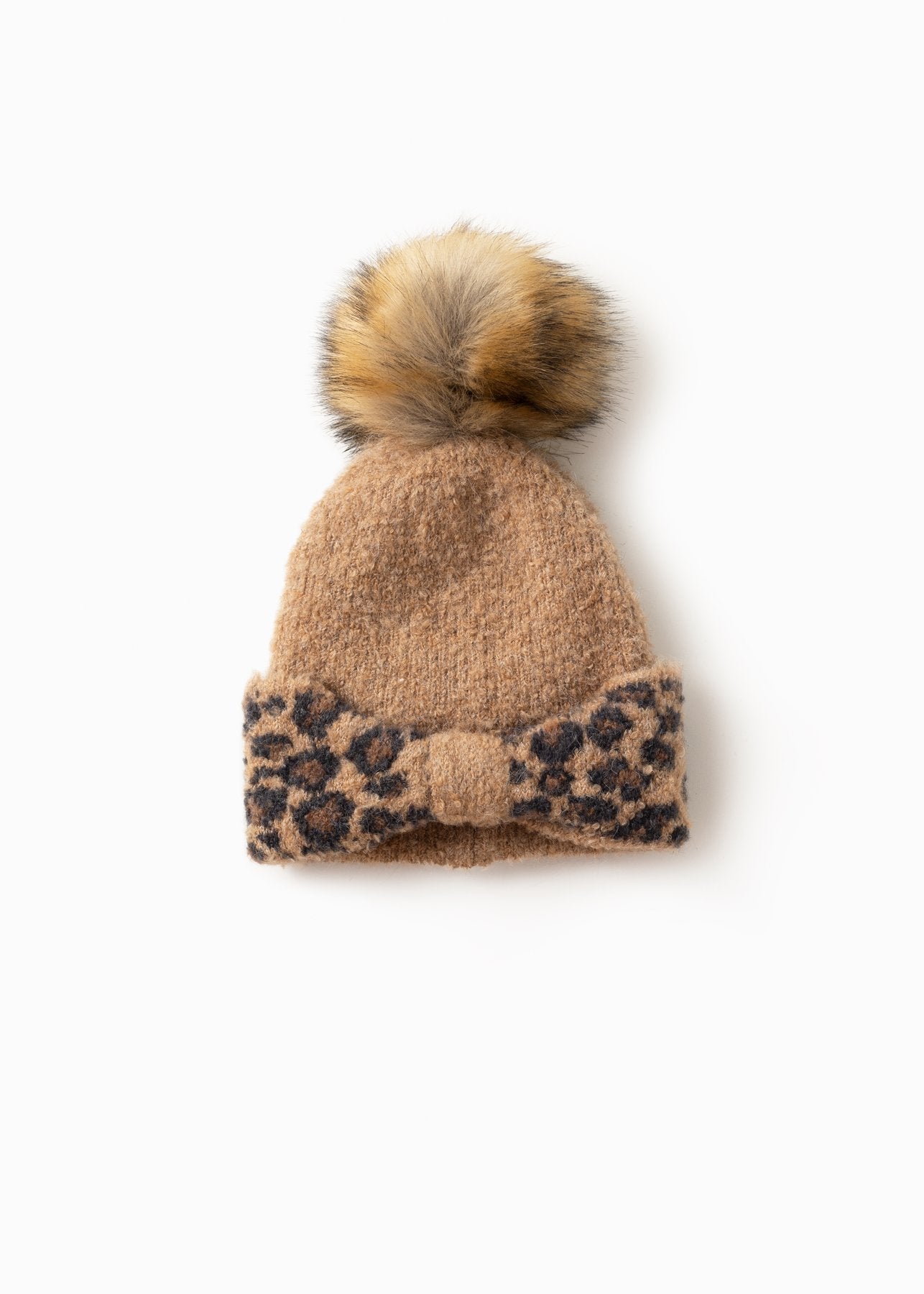 Boucle Leopard Ribbon Beanie - FINAL SALE Accessories Camel