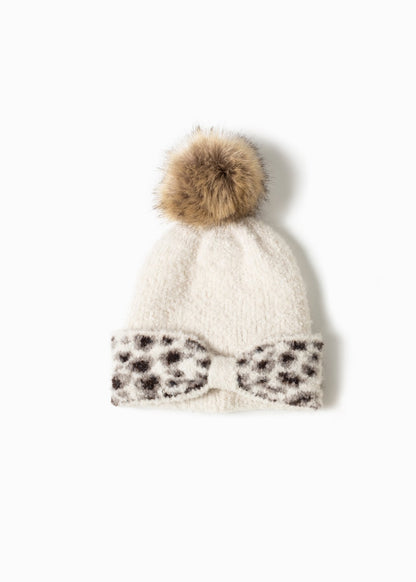 Boucle Leopard Ribbon Beanie - FINAL SALE Accessories Ivory