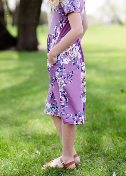 girls purple floral midi dress