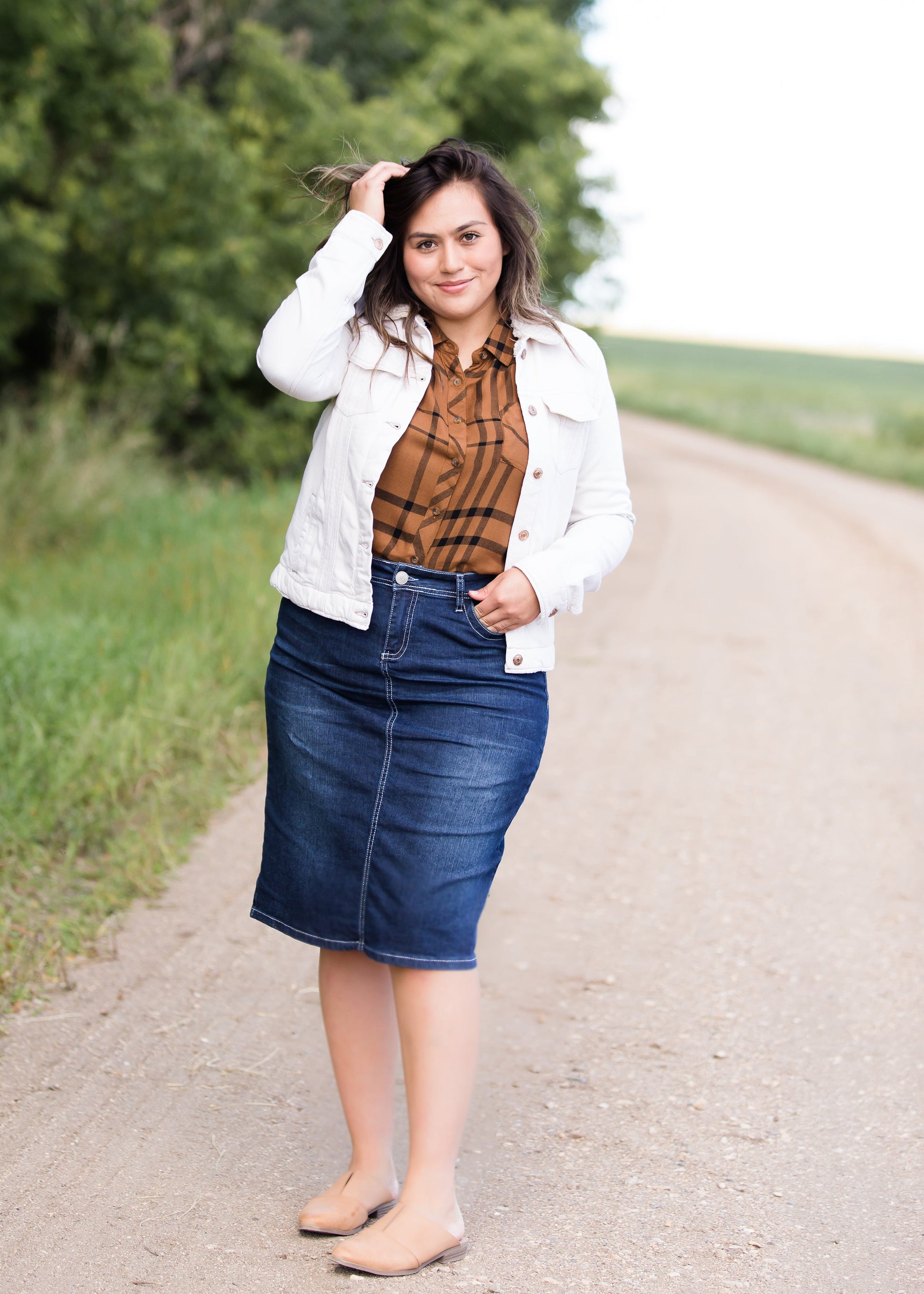 Brick Plaid Button Up Womens Top