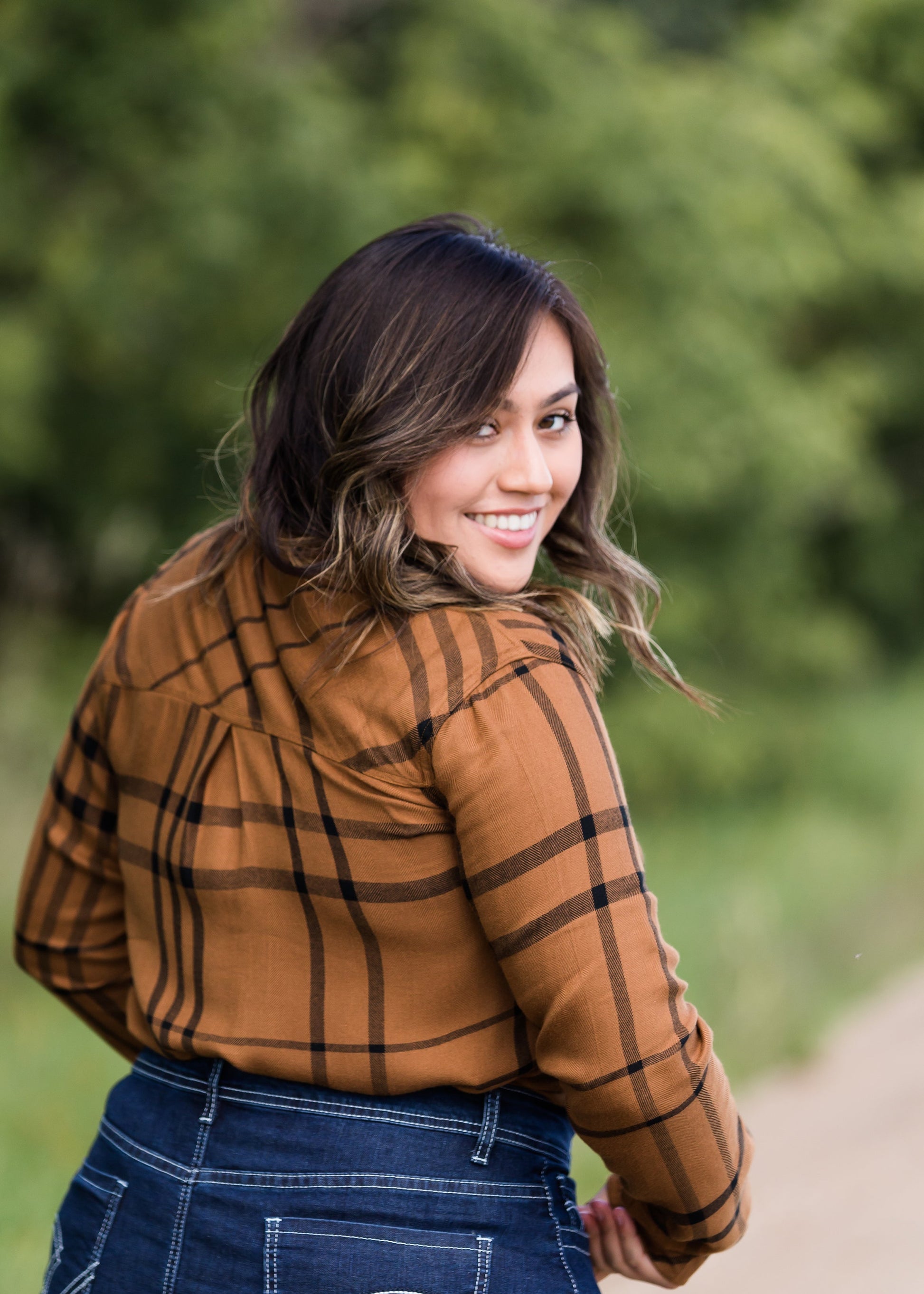 Brick Plaid Button Up Womens Top