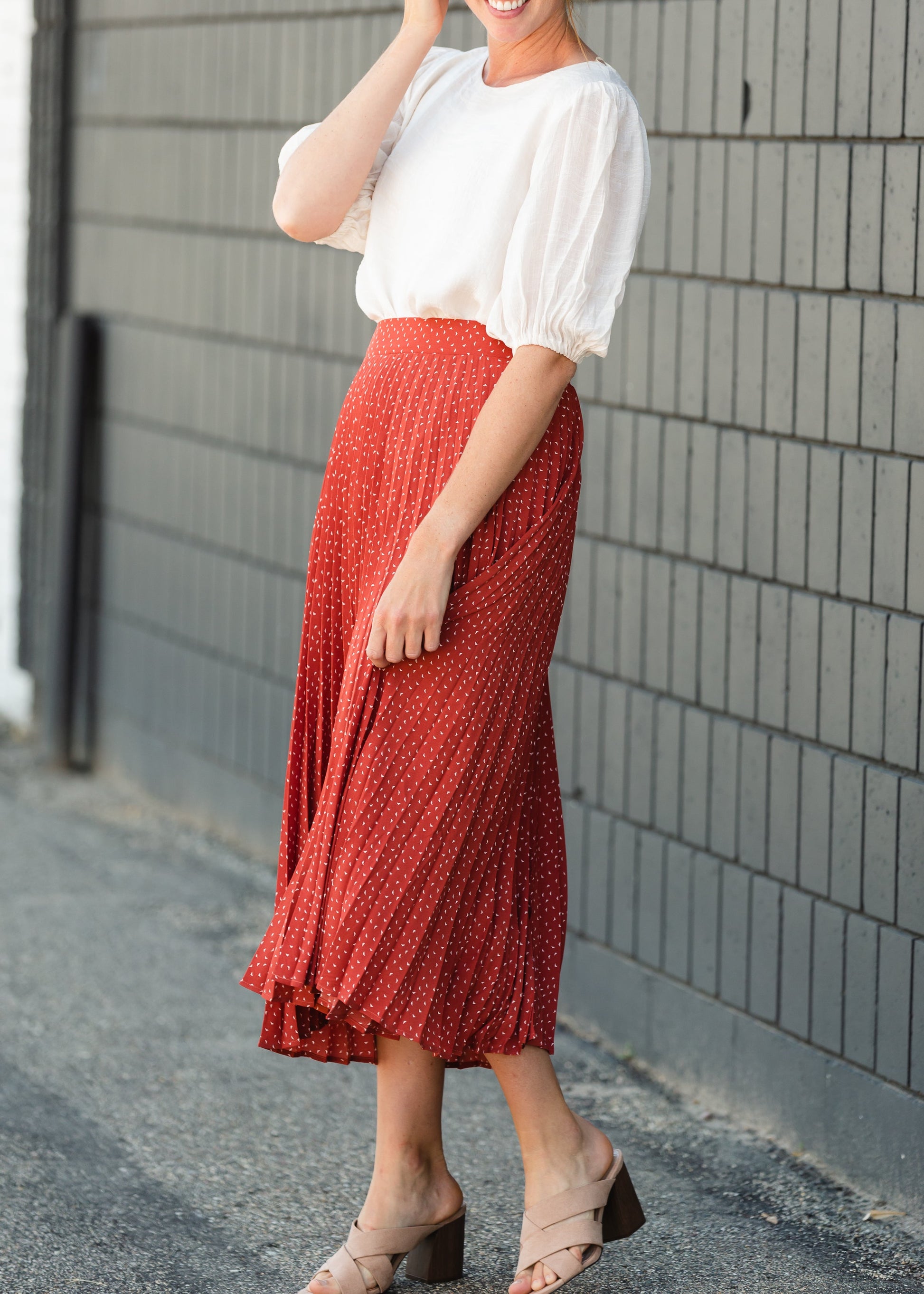 Brick Pleated Abstract Midi Skirt - FINAL SALE Skirts