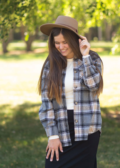 Brooklyn Plaid Button Up Shacket Tops