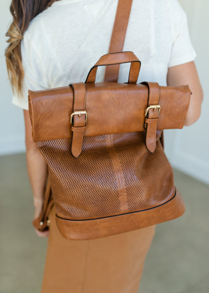 Brown Double Buckle Fold Over Backpack Home + Lifestyle Suzie Bag