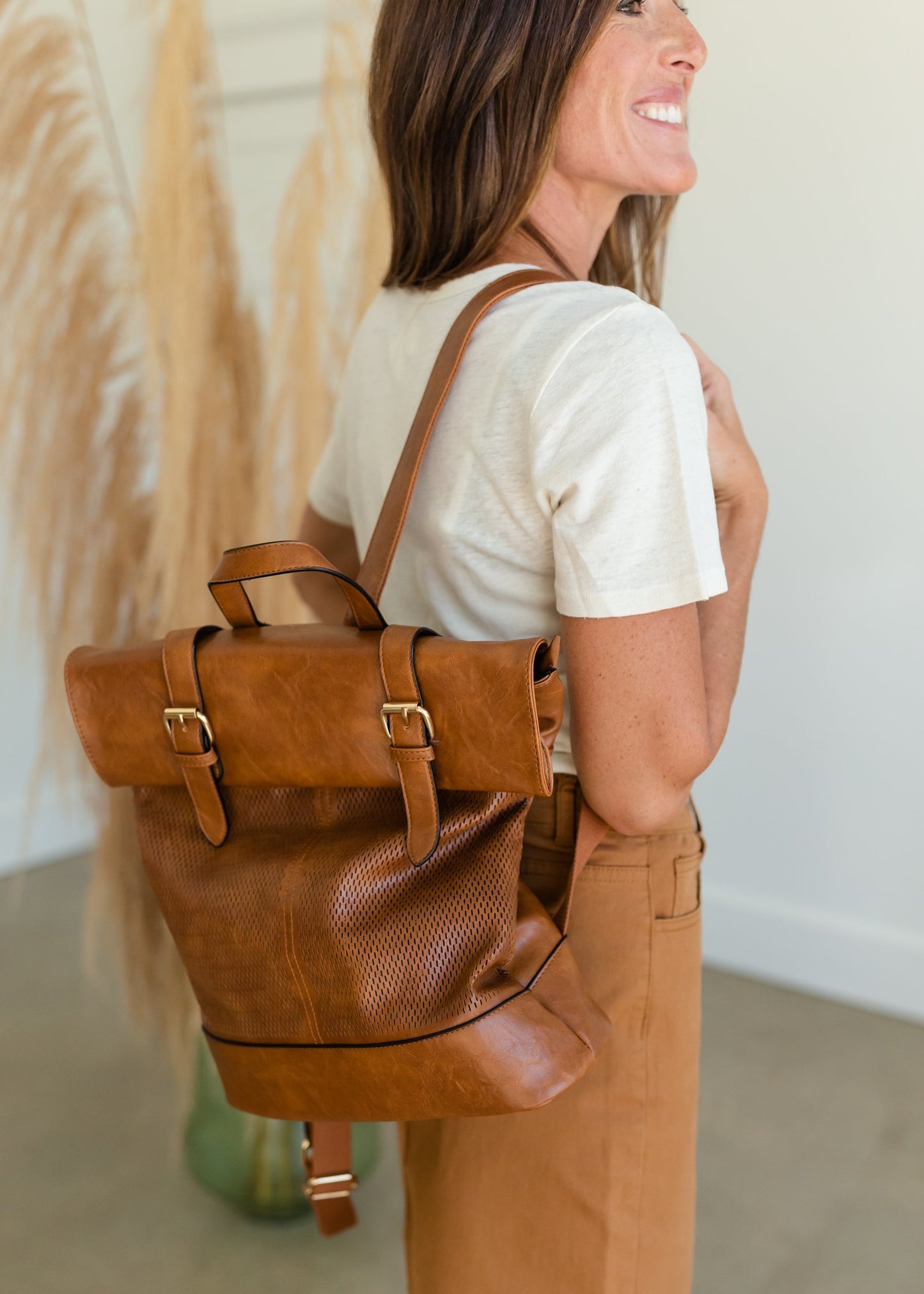 Brown Double Buckle Fold Over Backpack Home + Lifestyle Suzie Bag