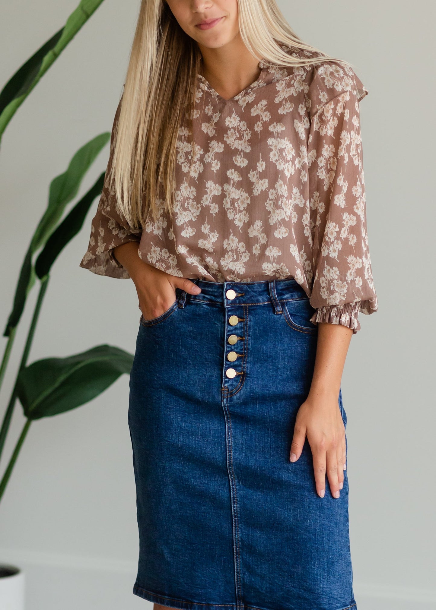 Brown Floral Smocked Blouse - FINAL SALE Tops