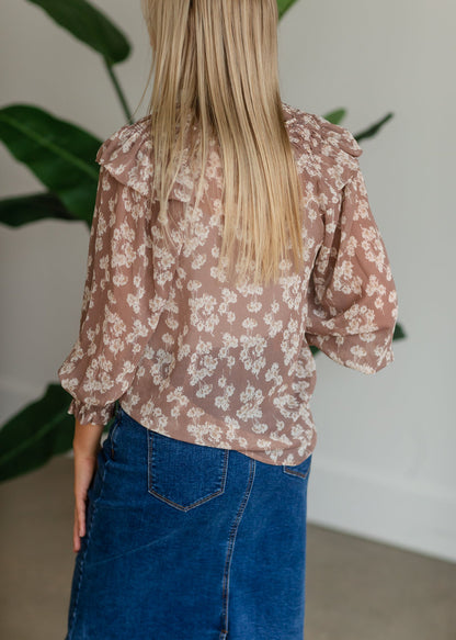 Brown Floral Smocked Blouse - FINAL SALE Tops