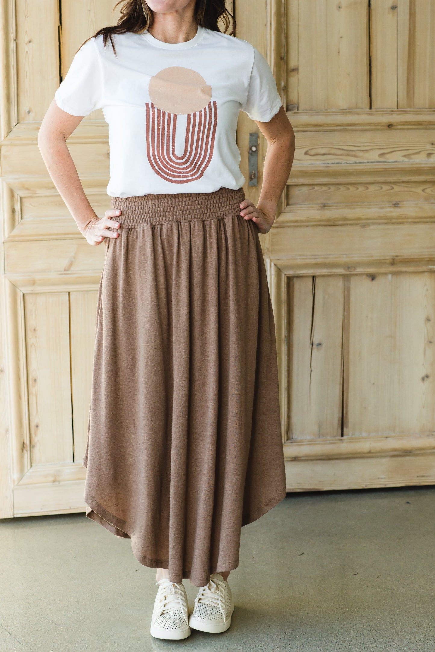 Brown Hi-Lo Flowy Midi Skirt - FINAL SALE Skirts