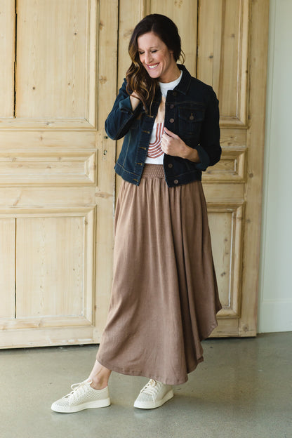 Brown Hi-Lo Flowy Midi Skirt - FINAL SALE Skirts