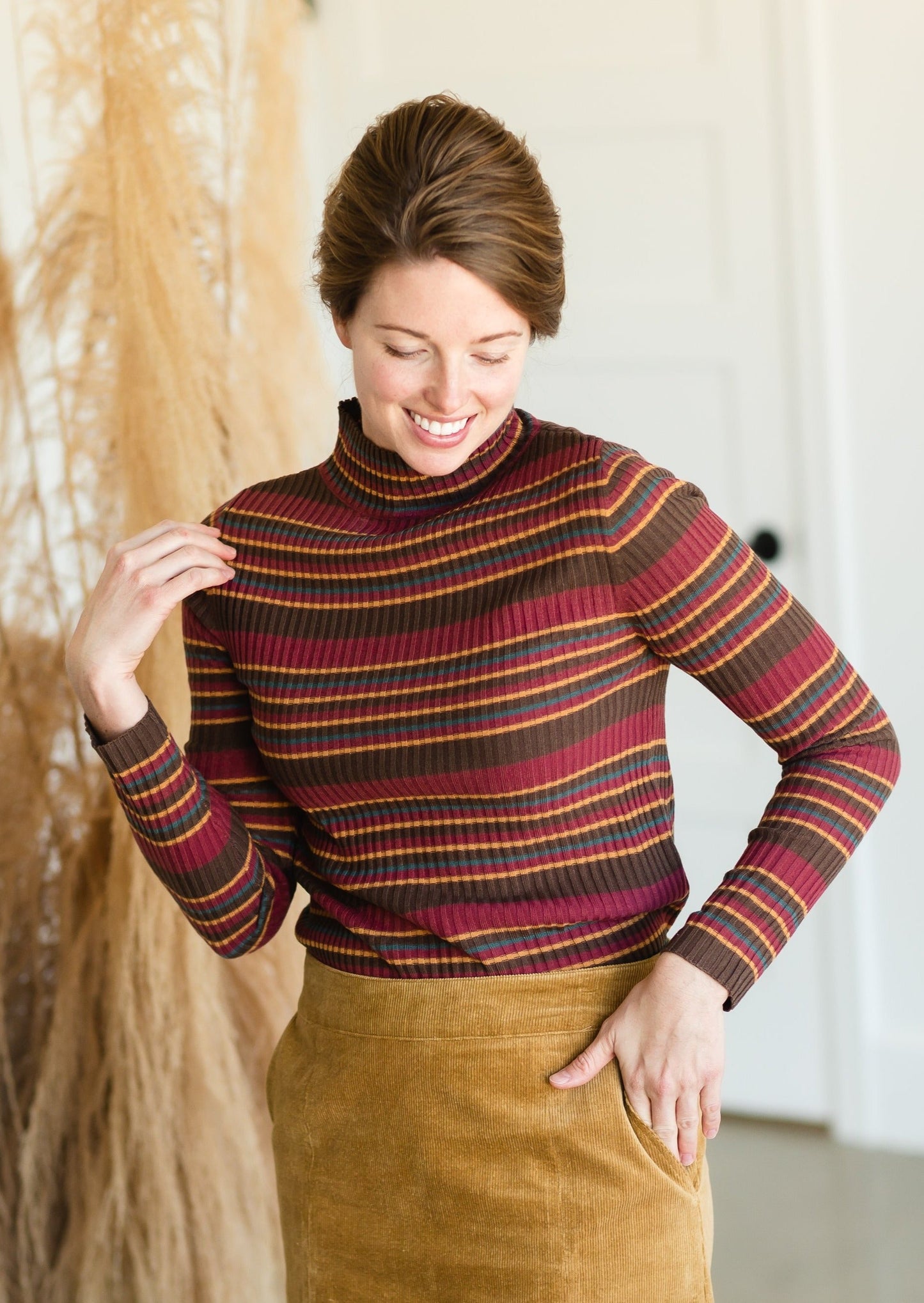 Brown Multi Stripe Ribbed Sweater - FINAL SALE Tops